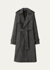Burberry Wool Long Trench Coat In Grey Melange