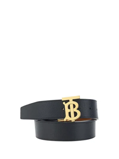Burberry Black And Tan Leather Belt In Black/ Tan/ Lt Gold