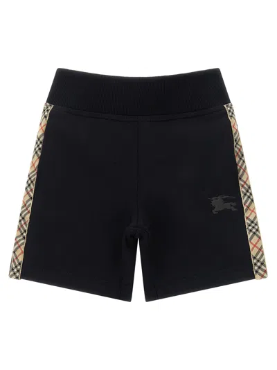 Burberry Check Trim Cotton Shorts In Black