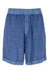 Burberry Linen Shorts With Drawstrings In Blue