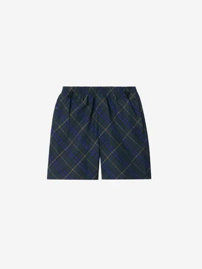 Burberry Twill Checked Shorts Elastic Waistband In Navy