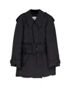 Burberry Belted Long Jacket And Pockets In Black