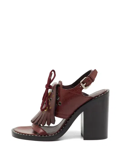 Pre-owned Burberry Beverley Eyelet Fringe Sandals In Red