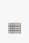 Burberry Bi-fold Check Leather Wallet In Brown