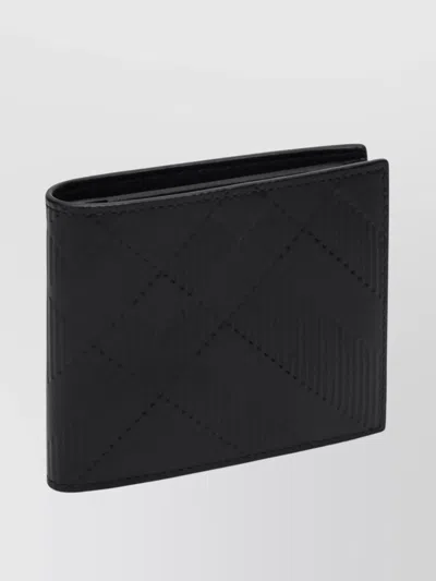 Burberry Bi Fold Wallet Check Leather In Black