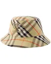 Burberry Ered Cotton Blend Bucket Hat With Nine Words In Brown
