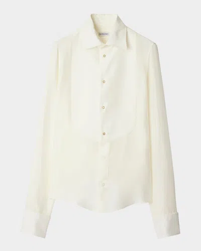 Burberry Bib Silk Button-down Shirt In Chalk