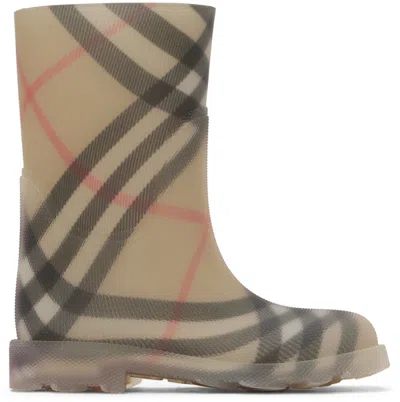 Burberry Big Kids Beige Check Rubber Marsh Boots In Sand Ip Check