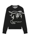 Burberry Black Crewneck Sweater With Maxi Ekd Logo On The Front In Cotton Blend In Black & Chalk