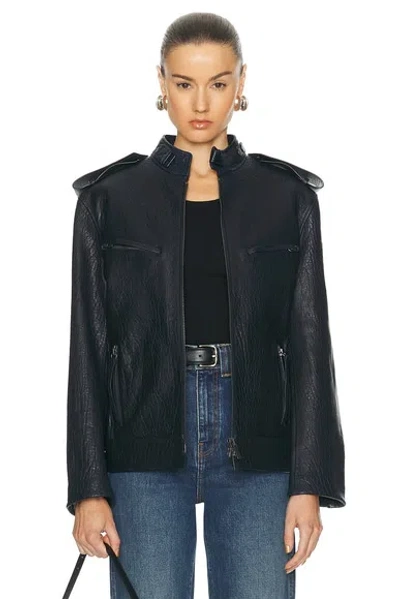 Burberry Leather Moto Jacket In Blue