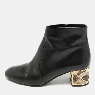 Pre-owned Burberry Billesdon Size 39 Black Leather Ankle Length Boots