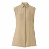 BURBERRY BURBERRY BILLIE SILK CREPE DRAPED PANEL SLEEVLESS SHIRT IN SOFT FAWN