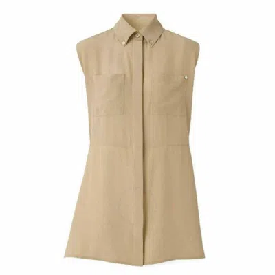 Burberry Billie Silk Crepe Draped Panel Sleevless Shirt In Soft Fawn In Neutral
