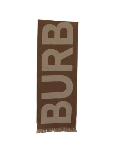Pre-owned Burberry Birch Jacquard Logo Scarf In Brown