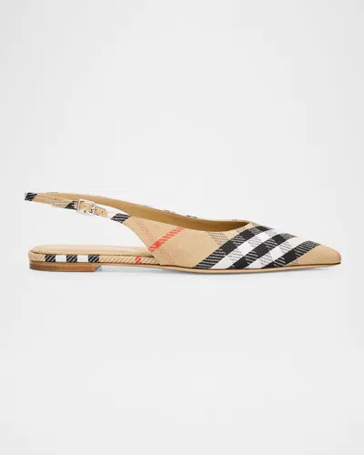 BURBERRY BIRDIE CHECK SLINGBACK BALLERINA FLATS