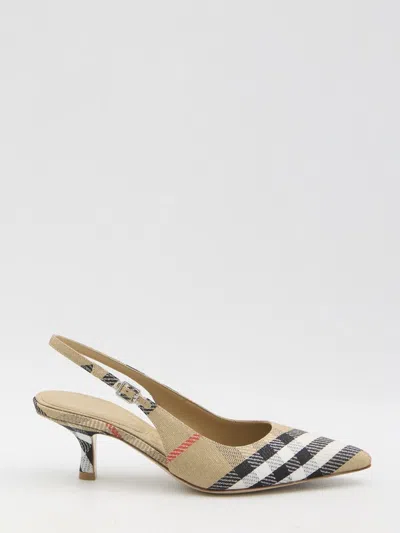 BURBERRY BIRDIE CHECK SLINGBACK PUMPS