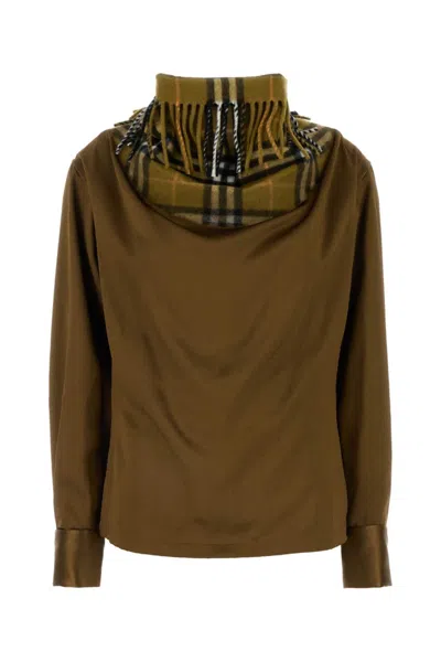 Burberry Biscuit Satin Blouse In Brown