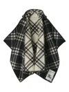 Burberry Hooded Check Wool Cape In Black
