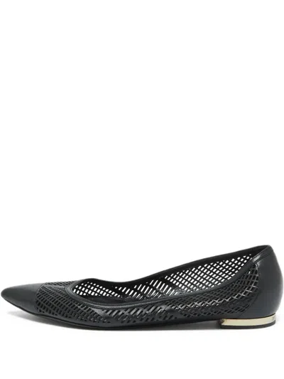 Pre-owned Burberry Perforated Pointed-toe Ballet Flats In Black