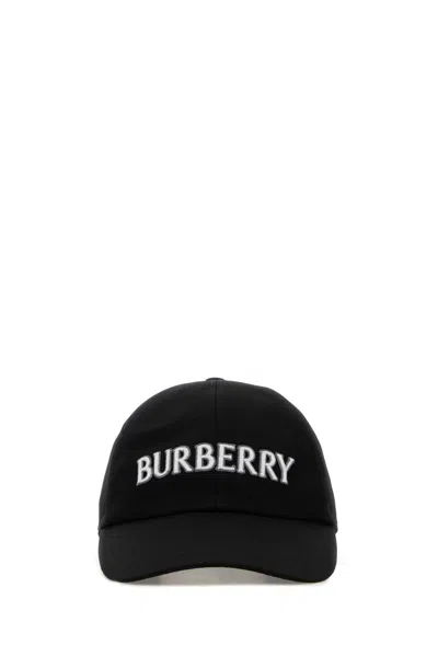 Burberry Gabardine Baseball Cap Curved Brim Design In Black