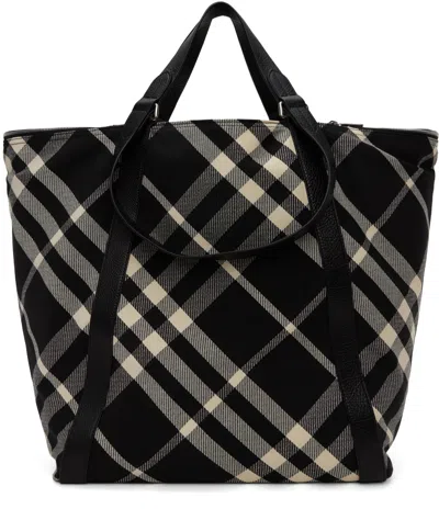 Burberry Black & Beige Large Field Tote In Black/calico
