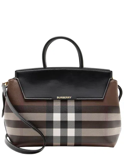 Pre-owned Burberry Black & Brown Coated Canvas & Leather Catherine Medium Satchel  (authentic Pre-loved)