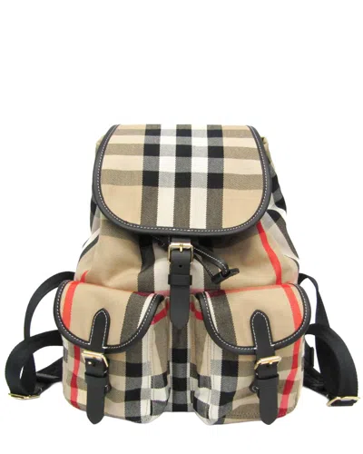 Pre-owned Burberry Black & Brown Cotton Canvas & Leather Enfild Backpack (authentic Pre-  Loved)