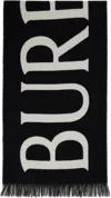 Burberry Black & Gray '' Text Wool Scarf