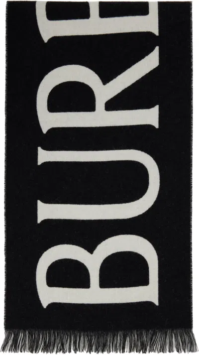 Burberry Black & Gray '' Text Wool Scarf