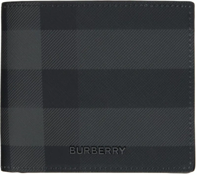 Burberry Black & Gray Check Bifold Coin Wallet