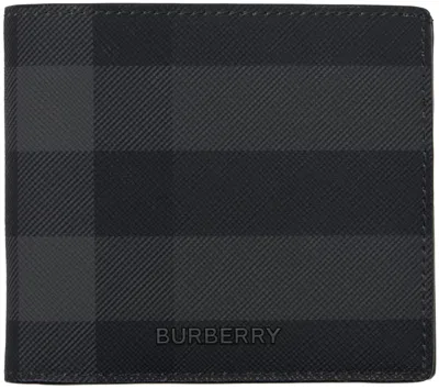 Burberry ブラック＆グレー チェック 二つ折り コインウォレット In Charcoal