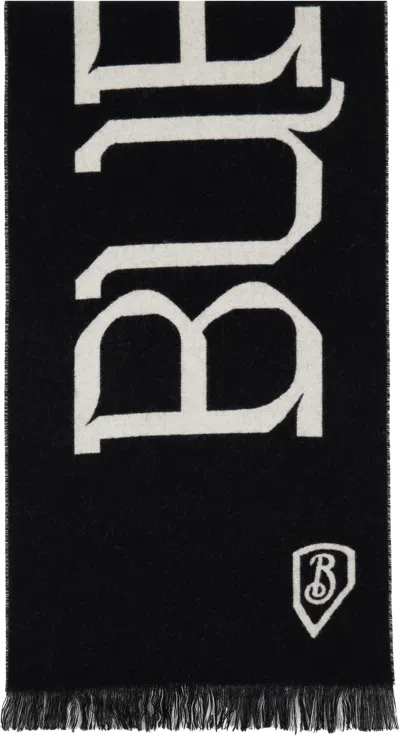 Burberry Black & Gray Logo Wool Scarf