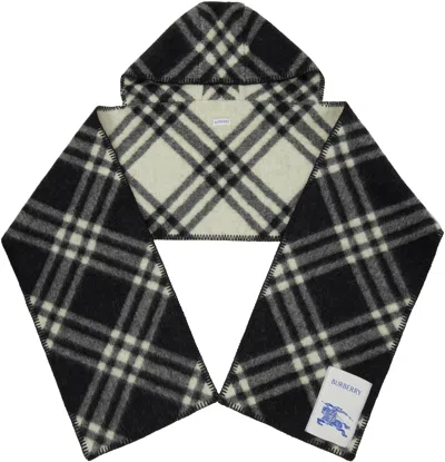 Burberry Black & Off-white Check Hooded Scarf