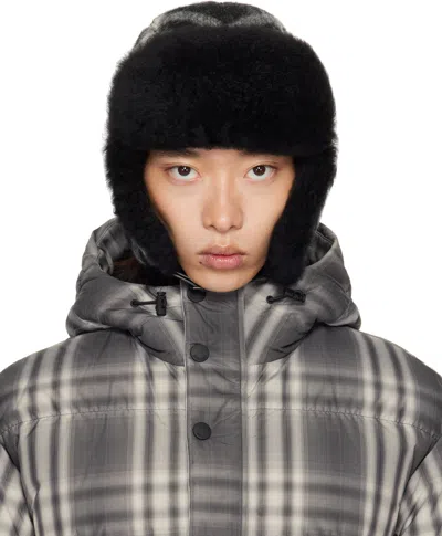 Burberry Black & Off-white Check Wool Trapper Hat