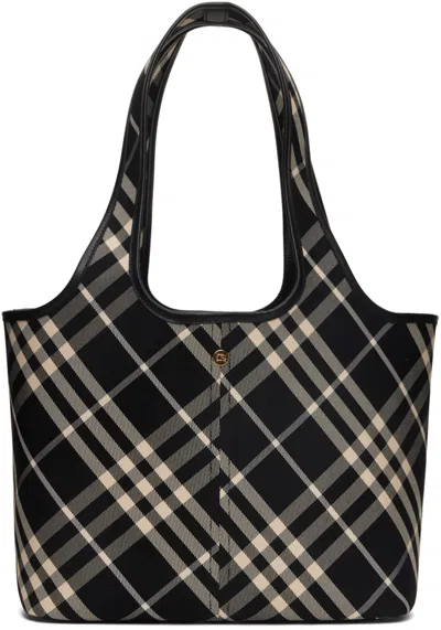Burberry Black & Off-white Small Check Tote In Black/calico