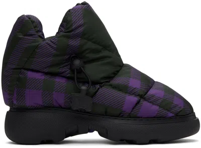 Burberry Black & Purple Check Pillow Boots In Royal Ip Chk
