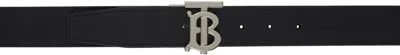 Burberry Black & Tan Leather Reversible 'tb' Belt In Black/tan/silver