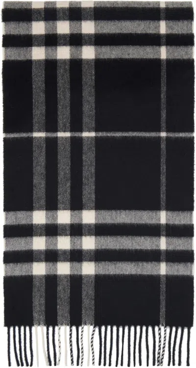 Burberry Black & White Check Cashmere Scarf