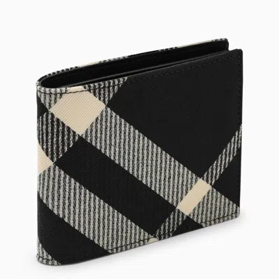 Burberry Black And White Check Fabric Billfold Wallet With Ribbed Pattern For Men In Brown