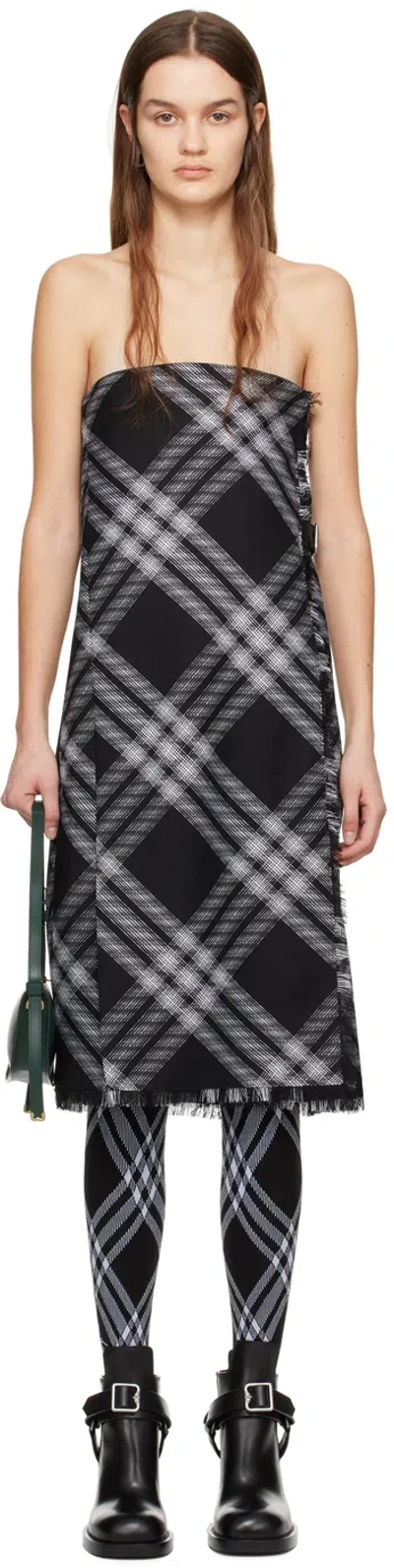 BURBERRY BLACK & WHITE CHECK MIDI DRESS