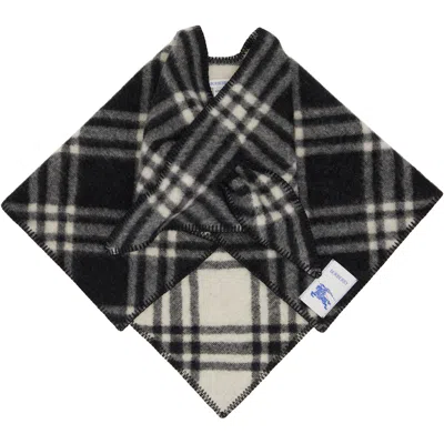 Burberry Black & White Check Wool Capelet Scarf