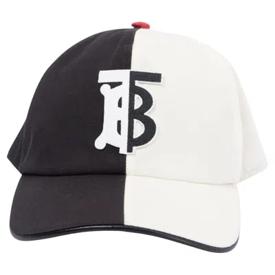 Pre-owned Burberry Black & White Cotton Monogram Logo Baseball Cap Hat S