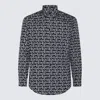 Burberry Long Sleeve Shirt With All-over Monogram Print In Silver/black