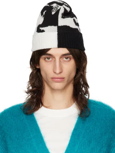 Burberry Black & White Ekd Cashmere Beanie In Black/chalk
