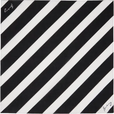 Burberry Black & White Striped Cotton Scarf