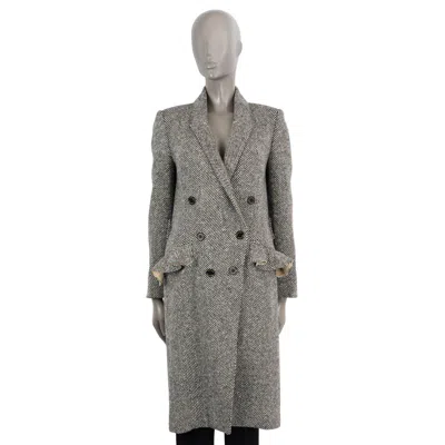Pre-owned Burberry Black & White Wool Donegal Herringbone Tweed Coat Jacket 8 S