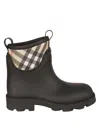Burberry Marsh Stamp Checked Nylon-paneled Rubber Ankle Boots In Black