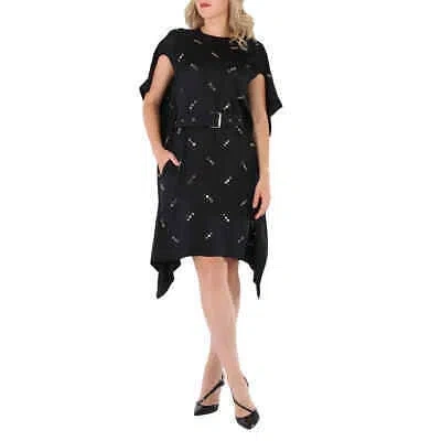 Pre-owned Burberry Black Antonina Embellished Asymmetric Belted Silk Dress