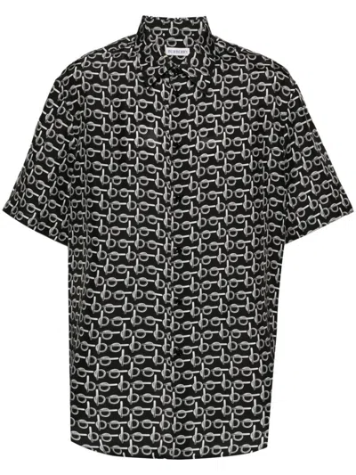 Burberry Black B-print Silk Shirt In Silver