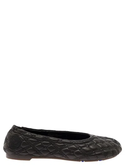 Burberry Black Ballet Flats With Equestrian Knight Embroidery In Matelassé Leather Woman